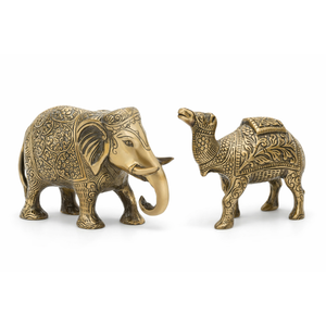 AG Elements - Juego de Figuras de Aluminio con Acabado en Latón Antiguo, Camelote y Elefante, Estilo Art Deco, Hechas a Mano, Ecológicas, Duraderas, 2 Piezas, para Cumpleaños - Product Image 1