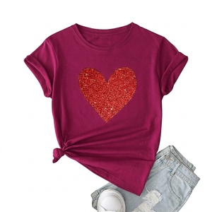 Women High Quality Bamboo Jersey Soft Lightweight and Breathable Short Sleeve t Shirt for Women <b>Red</b> <b>Glitter</b> Heart Graphic Shirt - Product Image 1