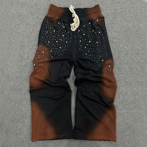 Pantalon de survêtement homme marron jaune dégradé, taille élastique avec cordon de serrage, décontracté, respirant, en coton tricoté, écologique, délavé à l'acide, automne - Product Image 2