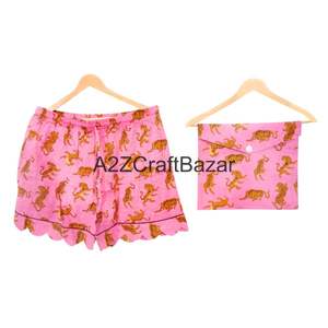 Ensemble de pyjama en coton pur 100% respirant, imprimé à la main, style kangourou, luxueux, élégant et classique pour les vacances d'été - Product Image 5