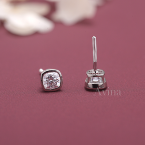 IGI Certified Lab Grown Diamond Cushion Cut Bezel Stud <b>Earrings</b> 18K White / Rose & Yellow Gold Solitaire Diamond <b>Earrings</b> - Product Image 6