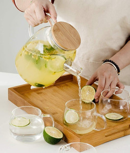 Théière en verre de luxe avec couvercle en bois et infuseur à agrumes, carafe écologique pour les amateurs de thé - Product Image 2