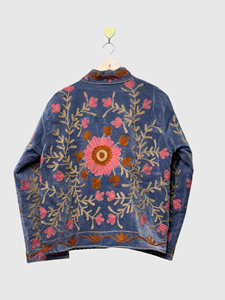 Veste en velours brodée bohème à manches longues, col montant, motif floral, grande taille, vêtements d'automne pour femmes - Product Image 2