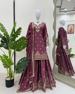 Indian Bollywood Ethnic Stitched <b>Kurta</b>/Kurti Chinon Silk Heavy Embroidery Sharara Salwar Suit <b>Women</b> Party Moisture Wicking Quick - Product Image 2