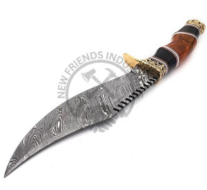 Nueva edición de cuchillo Bowie Damasco hecho a mano de 13 pulgadas, hoja fija, para caza y camping al aire libre, con mango de resina y cuerno de toro. - Product Image 4