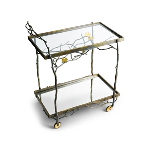 Mesa Tapizada de Lujo Saleem International 2026 con Base Decorativa de Hojas de Ginkgo en Metal Dorado para Entrada o Dormitorio - Product Image 4