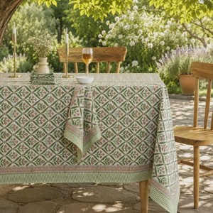 New Arrival 2026 Green Hand Block Print Cotton Eco-Friendly Customizable Tablecloth Dining <b>Table</b> <b>Cover</b> Farmhouse Party Wedding - Product Image 6