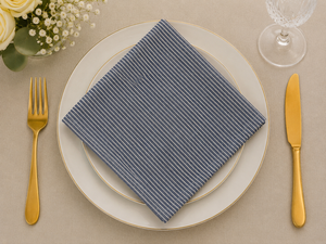 Blue Striped Cotton <b>Linen</b> Square Napkin Reusable Dinner <b>Table</b> 50x50cms Fade Resistant Machine Washable Home Wedding Restaurant - Product Image 2