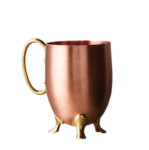Taza Moscow Mule hecha a mano de cobre puro con asa de latón antiguo y tres patas, taza de cerveza de cobre sólido para cócteles fríos - Product Image 1