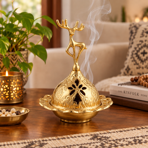 Gold Deer Incense <b>Burner</b> Metal Reindeer Bakhoor Censer Stag Top Charcoal Oud Holder Filigree Dome Vessel Christmas Home Decor - Product Image 2