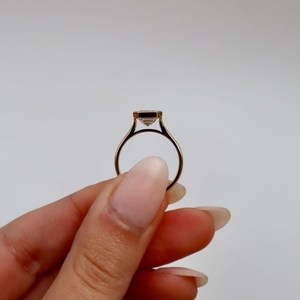 Bold <b>Emerald</b> cut Lab Grown Diamond <b>Ring</b> 3 Carat in bezel Setting with Sleak Polished Band 14k Yellow Gold Statement Design - Product Image 5