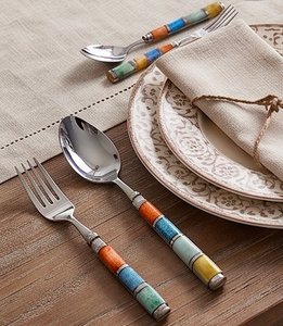 Ensemble de couverts en acier inoxydable avec poignées en céramique bohème, passe au lave-vaisselle, pour mariage et repas. - Product Image 4