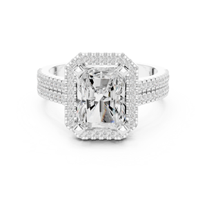 Anillo de Compromiso con Diamante Corte Radiante, Oro Rosa, Engaste Pavé, Montura de Garras, Estilo Clásico para Mujer, Joyería Fina - Product Image 1