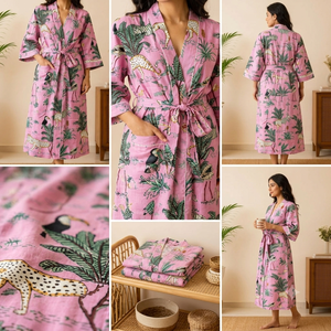 Kimono de Algodón con Estampado de Bloques, Informal, Suave y Transpirable, para Damas de Honor, Talla Única, Ropa de Dormir de Verano para Mujer, Vestidos Elegantes - Product Image 2