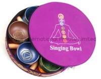 Ensemble de bols chantants tibétains traditionnels circulaires de couleur personnalisée certifiés ISO 9001, 7 métaux, faits à la main, haute qualité, thérapie sonore