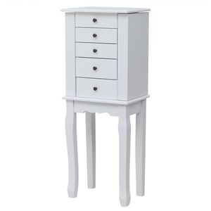 Armadio Portagioie Verticale con 5 Cassetti e 8 Ganci per Collane, Organizer Superiore e 2 Cassettiere Laterali - Product Image 4