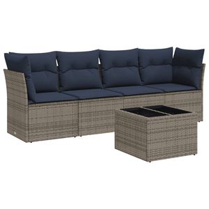Ensemble de canapés de patio en polyrotin gris, 5 pièces, avec coussins, meubles d'extérieur durables - Product Image 2