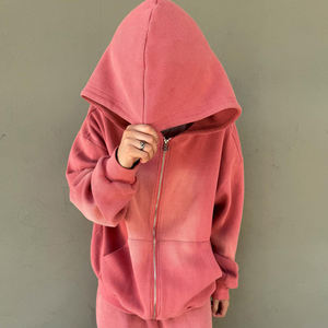 Nouveau design, sweat à capuche épais 100 % coton, effet vintage délavé, personnalisé, effet usé soleil, zippé, pour homme - Product Image 3