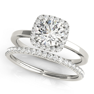 IGI Certified Round Lab Grown Diamond <b>Cushion</b> Halo Bridal Engagement & <b>Wedding</b> <b>Ring</b> Set 10K 14K 18K Gold 925 935 Silver - Product Image 2