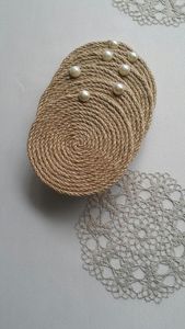Handmade <b>Round</b> Jute <b>Table</b> <b>Mats</b> 300mm Bohemian Style Placemats With Pearl Center - Product Image 6