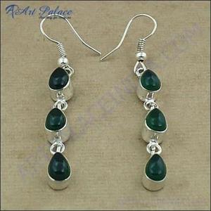 German Silver <b>Earring</b> Green <b>Onyx</b> <b>Earring</b> Fancy Gemstone Dangle <b>Earring</b> - Product Image 1