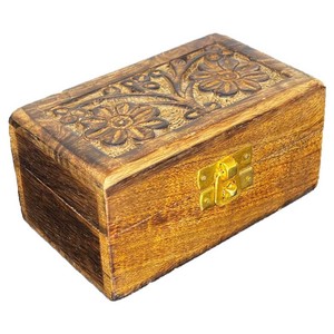 Caja Decorativa de Madera de Mango Hecha a Mano con Patrones Florales Grabados - Venta al por Mayor - Product Image 1