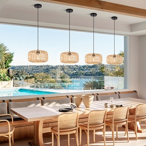 Lampada a Sospensione <span class=keywords><strong>in</strong></span> <span class=keywords><strong>Vimini</strong></span> di Bambù Intrecciato a Mano, Design Raffinato, per Arredamento Casa e Ristorante, Lampadario <span class=keywords><strong>in</strong></span> Rattan Naturale - Product Image 2