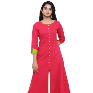 Kurta Anarkali de Algodón Rosa para Mujer, con Cuello Redondo y Mangas Tres Cuartos, Diseñada para Uso Casual Étnico Global - Product Image 1