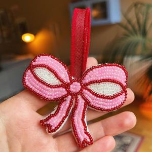 Beaded Bow <b>Knot</b> <b>Ornament</b> Cute Ribbon Style Christmas Hanging Decoration - Product Image 1