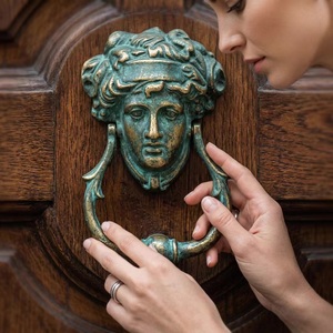 Traditional Cast <b>Iron</b> Door Knocker with Greek Face Design Durable Waterproof Eco-Friendly Outdoor Use Entry Hardware - Product Image 1