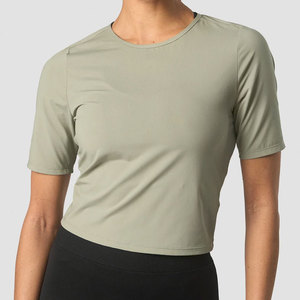 T-shirt de sport léger et court pour la gym, col rond, idéal pour l'été, personnalisable, haut de yoga en tissu spécial - Product Image 1