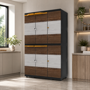 Armario/Guardarropa Portátil Naiba Mega de Plástico con Puertas Abatibles Estilo Madera Marrón Gris, Ideal para Almacenamiento de Ropa y Dormitorios - Product Image 1