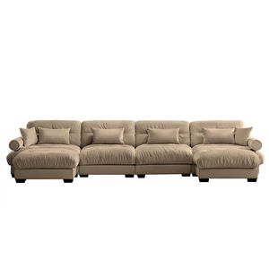 Divano Sezionale Moderno a U in Velluto, 4 Posti, con Pouf Mobili, Convertibile, Profondo e Confortevole, Imbottito per Soggiorno - Product Image 5