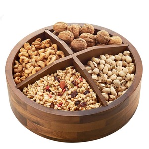 Acacia Wood 12" <b>Double</b> Tier Heavy Duty Bowl Luxury Lazy Susan Organizer 4 Dividers Kitchen Storage Tray Rotating Food <b>Bin</b> - Product Image 5