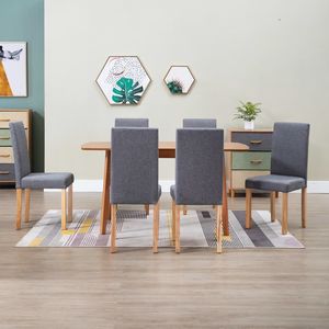Ensemble de 6 chaises de salle à manger en tissu gris clair avec pieds en bois de caoutchouc - Product Image 1