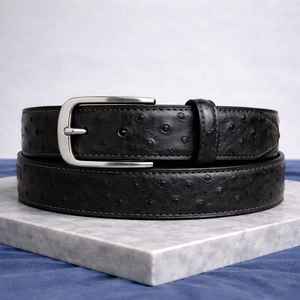 เข็มขัดหนังนกกระจอกเทศทำมือสุดหรู สีเทา เข็มขัดสำหรับผู้ชาย คุณภาพสูงพิเศษ เครื่องประดับแฟชั่น - Product Image 2