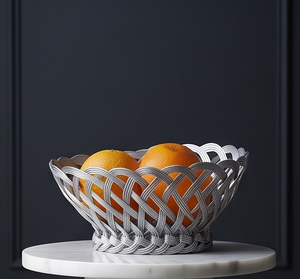 Cesta de Almacenamiento de Frutas de Alambre Metálico Plateado, Tejida, Minimalista, Decorativa, para Pan, para Cocina, Venta al Por Mayor - Product Image 1