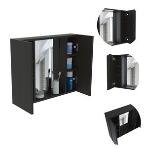 Armadietto Portamedicinali Nero Wengue con 1 Cassetto, Collezione Elegante di Specchi da Bagno - Product Image 6