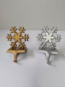 Metal Snowflake <b>Christmas</b> <b>Stocking</b> Holders Gold and Silver Decorative Hooks for Holiday Display - Product Image 1
