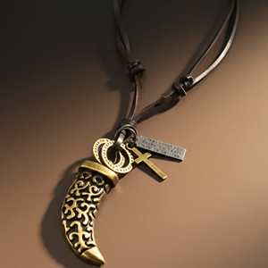 Fashion Pendant Necklace-LEGION FANG Brass Gold 2-Inch Pure Stainless Steel Pendant with Adjustable Leather <b>Rope</b> for Men & Boys - Product Image 2