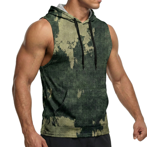 Bulk Wholesale Price Men's Camo Printed Sleeveless Gym Hoodie Muscle Fit Tank <b>Tops</b> Fitness Kangaroo Front Pouch Custom Tank <b>Tops</b> - Product Image 6