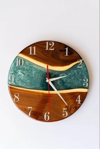 Horloge murale moderne en bois et résine époxy faite à la main, grande horloge décorative de luxe en bois, mouvement à quartz silencieux, pour la maison et le bureau - Product Image 3