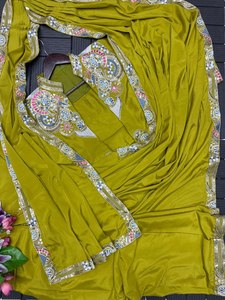 Nueva ropa de fiesta Listo para usar Saris con cadena Koti Lentejuelas Trabajo Sari Saris indios para bodas y ropa casual Precio al por mayor - Product Image 3