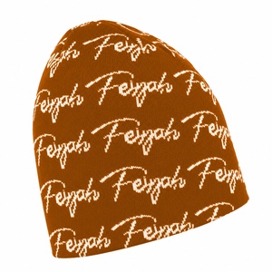 Gorro de Punto Jacquard con Estampado Completo en Naranja Óxido, Logotipo Personalizado, Gorro de Invierno Cálido, Ropa Urbana - Product Image 1