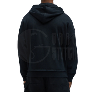 Distress Embroidered Rhinestone Zip-Up Hoodie <b>Black</b> Unisex <b>Fleece</b> Oversized Eco-Friendly Winter - Product Image 4