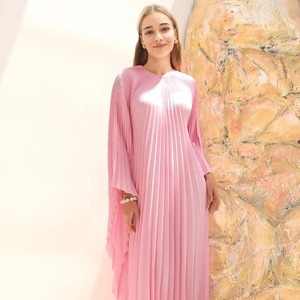 ชุดเดรสยาวสีชมพู ผ้าฝ้าย 100% แขนยาว สไตล์คาฟตัน  เป็นมิตรกับสิ่งแวดล้อม เหมาะสำหรับงานกลางคืน งานเลี้ยง งานพิธีการ ของขวัญคริสต์มาส - Product Image 1