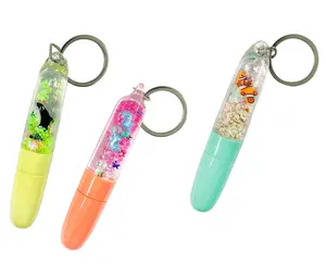 Decorative Glitter Beads Liquid Motion 3D Floater Pen Keychain School Supplies Pen