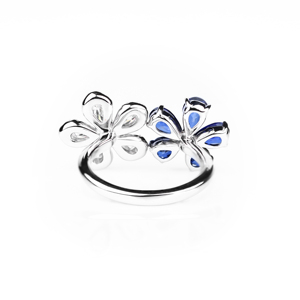 Bague élégante pour femme en argent sterling 925 avec saphir bleu et fleur blanche, taille poire, halo, bijou raffiné, cadeau pour elle - Product Image 3