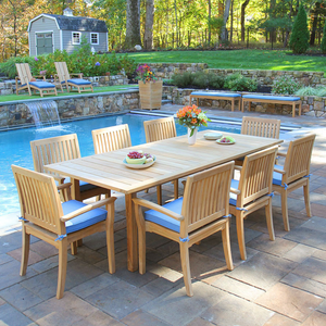 Ensemble de salle à manger de jardin en teck massif minimaliste moderne, résistant aux intempéries, avec sièges rembourrés, table et chaises pour 4 personnes - Product Image 5