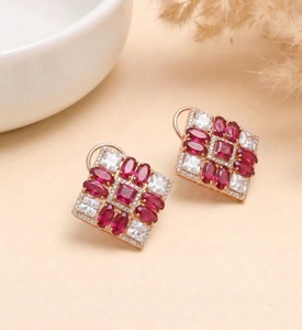 Pendientes cuadrados de cuarzo blanco CZ chapados en oro rosa, joyería para fiesta nupcial para mujer, joyería minimalista - Product Image 2